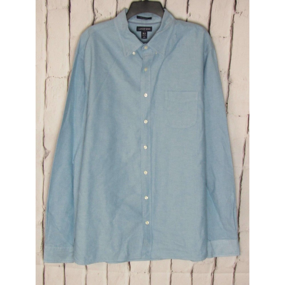 Land's End Men Shirt XL/T 17-17 1/2 Blue Collar Button Down Sail Rigger Oxford